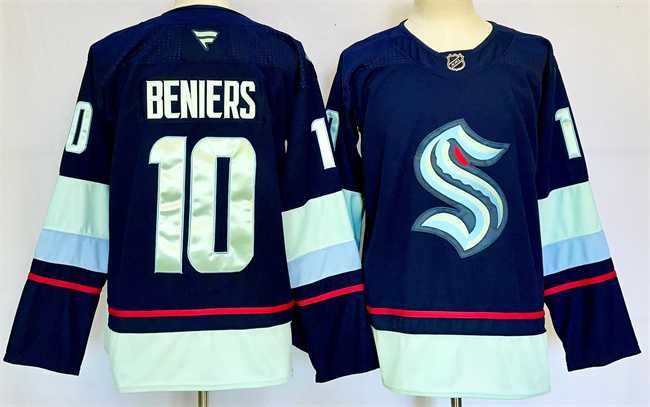Men%27s Seattle Kraken #10 Matty Beniers Navy 2024-25 Home Stitched Hockey Jersey